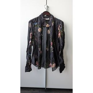 Joie Navy Button-down Blouse Floral XXS